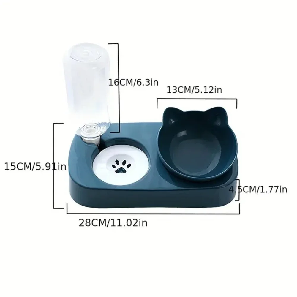 {NEW} Cat Double Bowls With Automatic Water Dispenser Pink